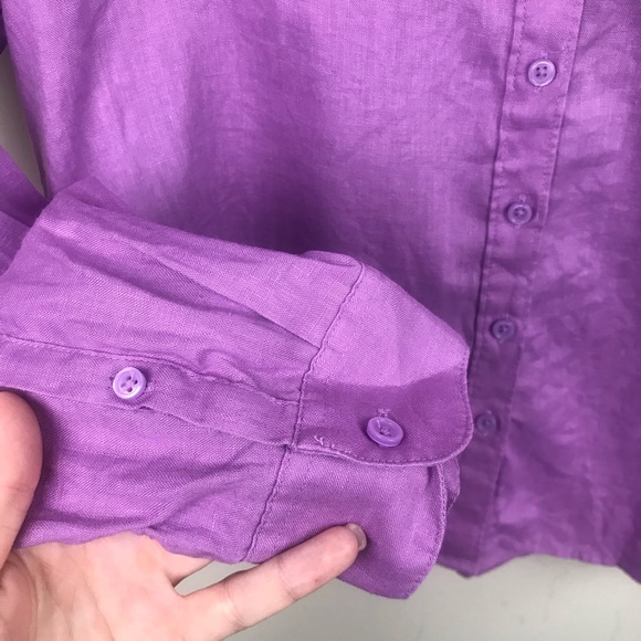 BODEN Purple 100% Linen Pocket Button Down Shirt - Picture 5 of 7
